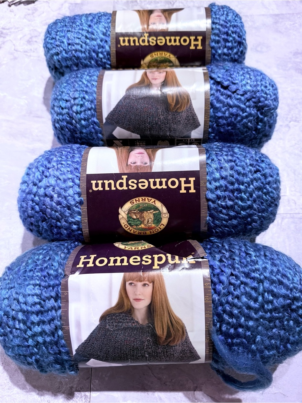 Lion brand Homespun Yarn Lot of 4 Montana Sky Bulky 6 oz/ l185 yrd Discontinued
